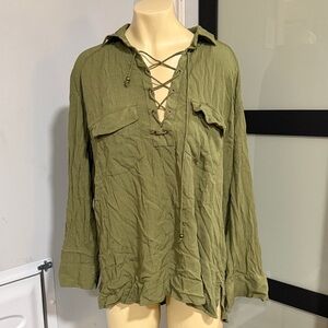 H&M Olive Green Lace-Up Blouse